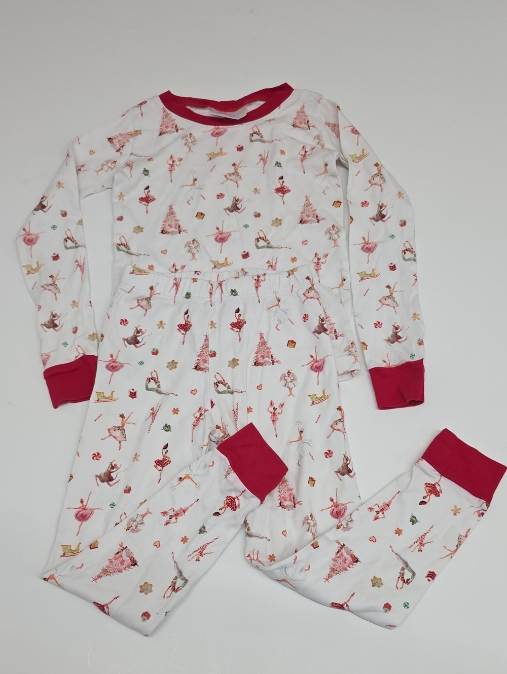 LAKE White and Red Ballet-Print Two-Piece Pajama Set Size 6/5